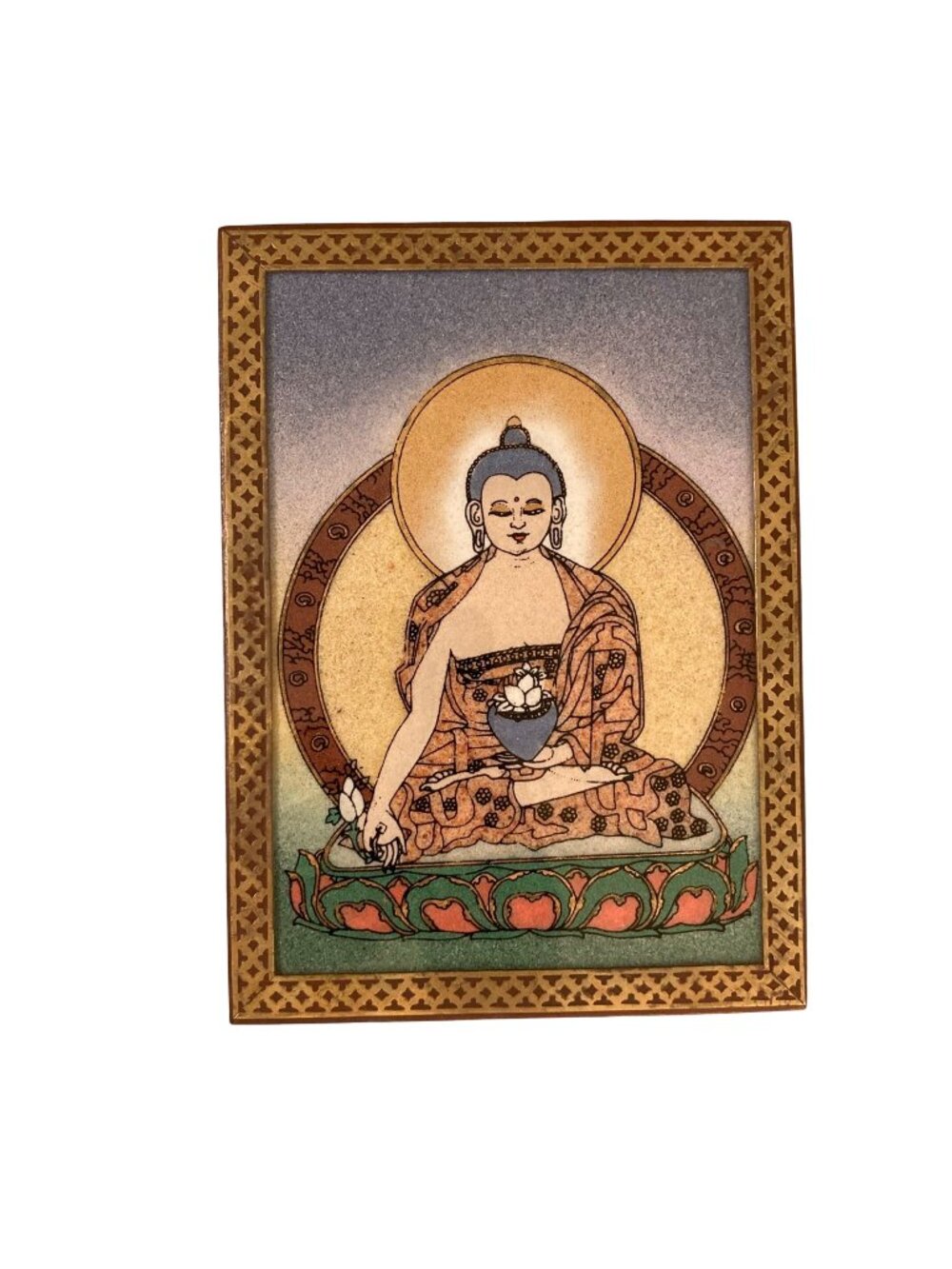 Buddha Wood Inlay Jewelry Trinket Stash Box Reverse Painted